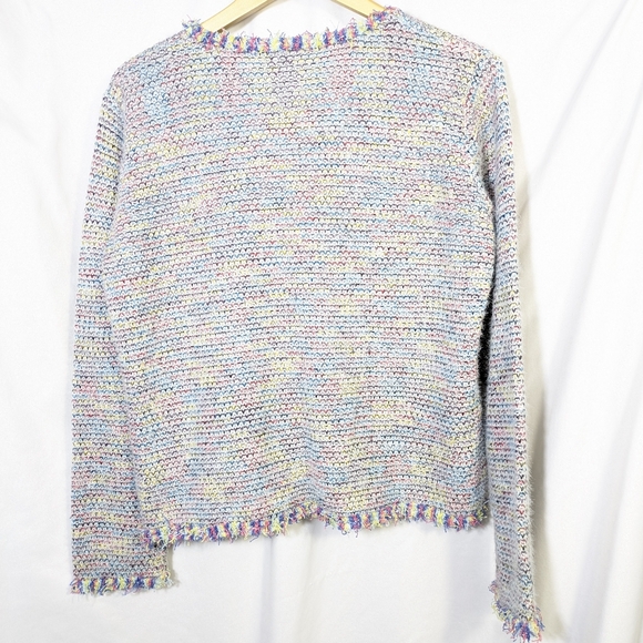 Sioni Colorful Tweed Boucle Textured Cardigan Open Front Sweater Blazer L - Picture 2 of 10